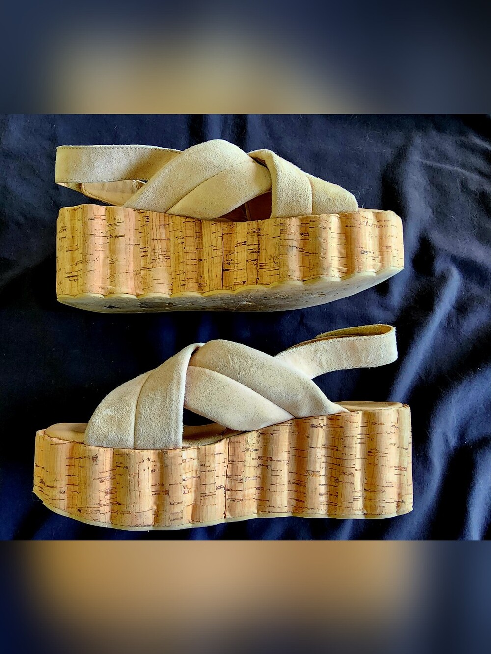 FREE PEOPLE | Beige Suede Crisscross Cork Platform Sandals | Size US Womens 8.5